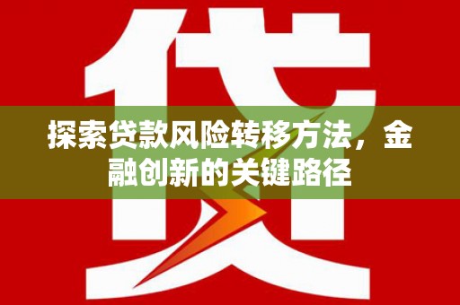 尖扎探索贷款风险转移方法，金融创新的关键路径